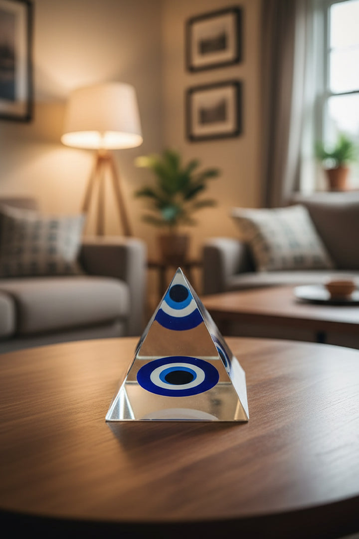 3 INCH EVIL EYE CRYSTAL PYRAMID -Perfect blend Spiritual strength & aesthetic charm