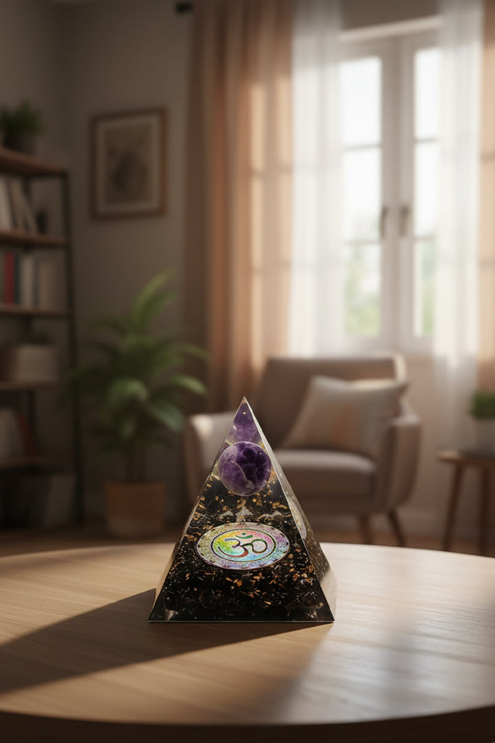 3 INCH BLACK TOURMALINE BALL CRYSTAL PYRAMID - Enhancing cleansing & purification