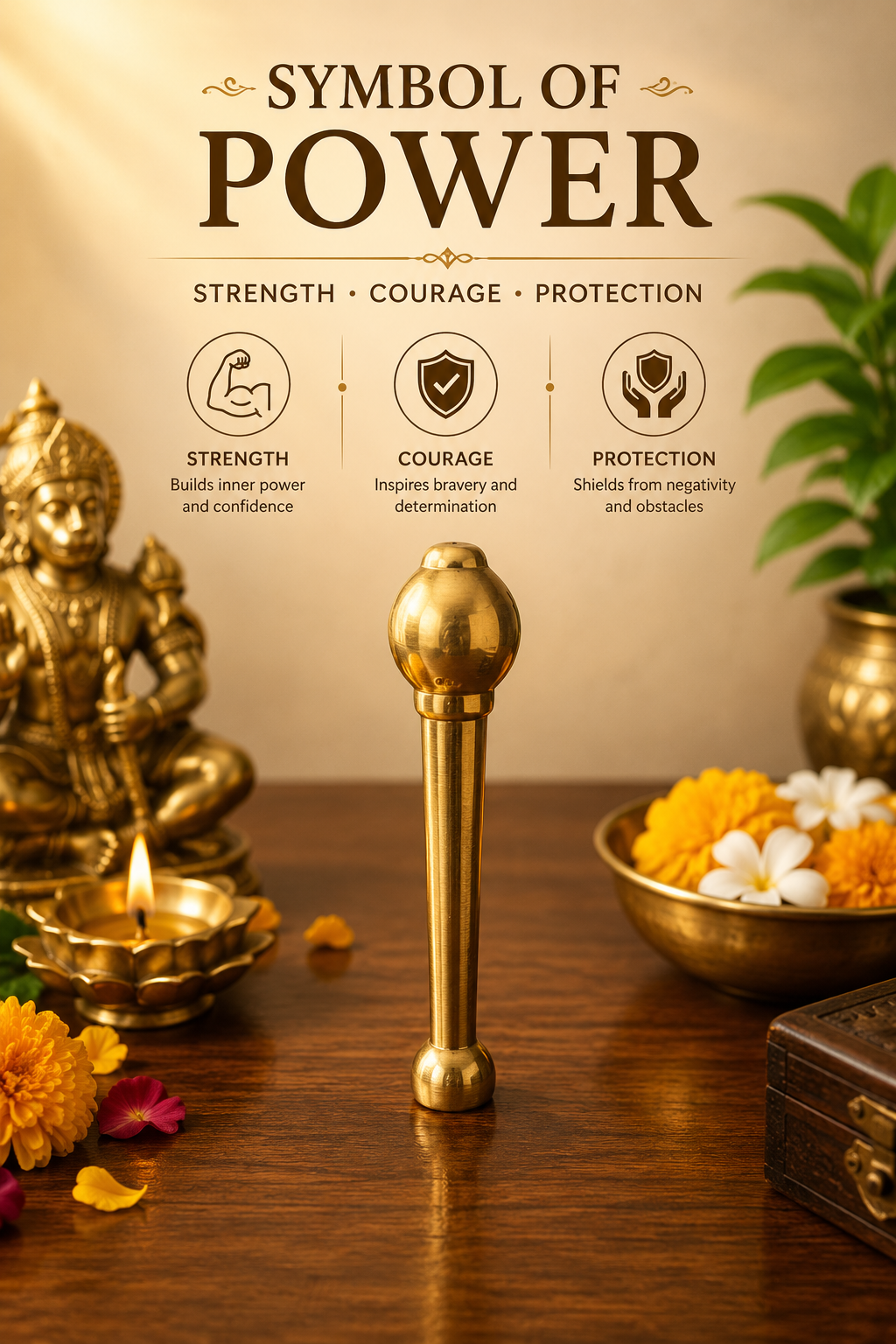 BRASS GADA DIGPAL SHASTRA STATUE
