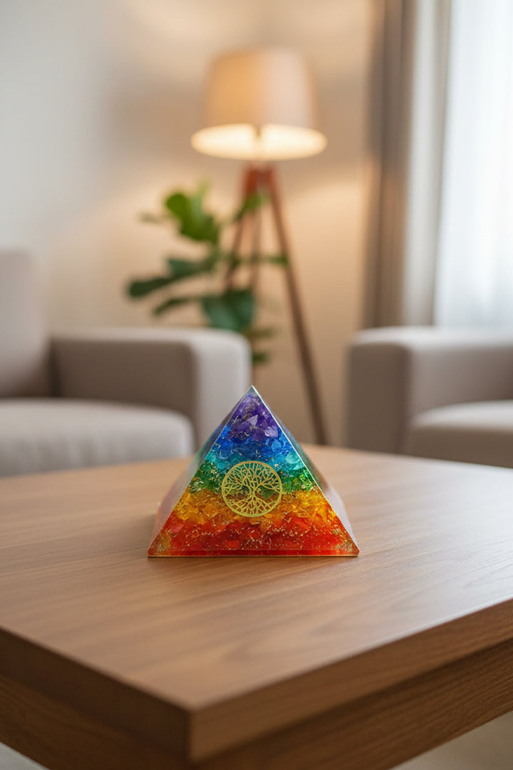 2 INCH SEVEN CHAKRA ORGONE TREE CRYSTAL PYRAMID – Balance, Growth & Positive Energy