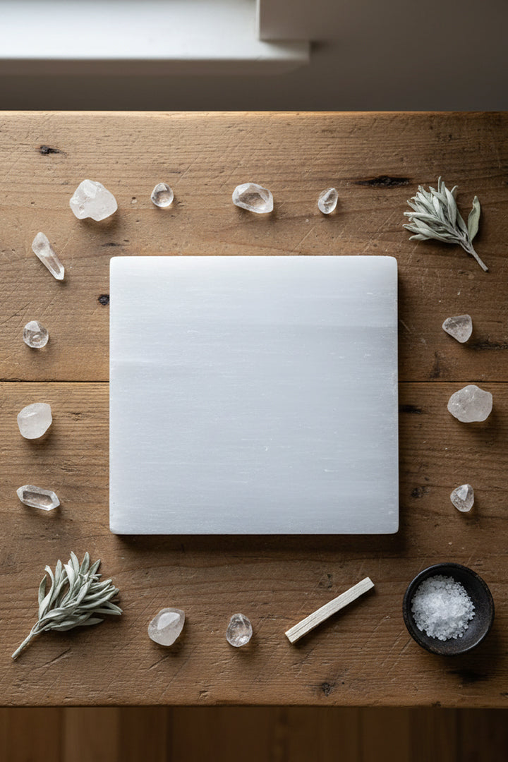 3 INCH - PLAIN SQUARE SELENITE CRYSTAL PLATE -  Manifestation and intention-setting ritual