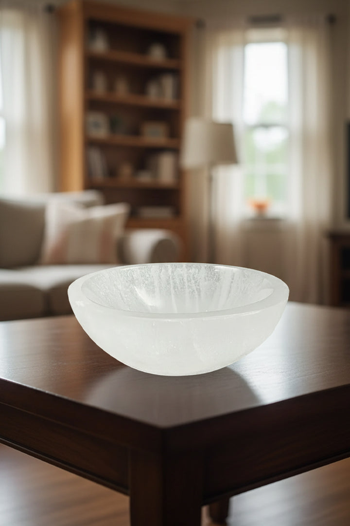 3 INCHES (ROUND SHAPE) - NATURAL SELENITE BOWL FOR CRYSTAL CHARGING – Crystal Cleansing & Energy Recharging Tool