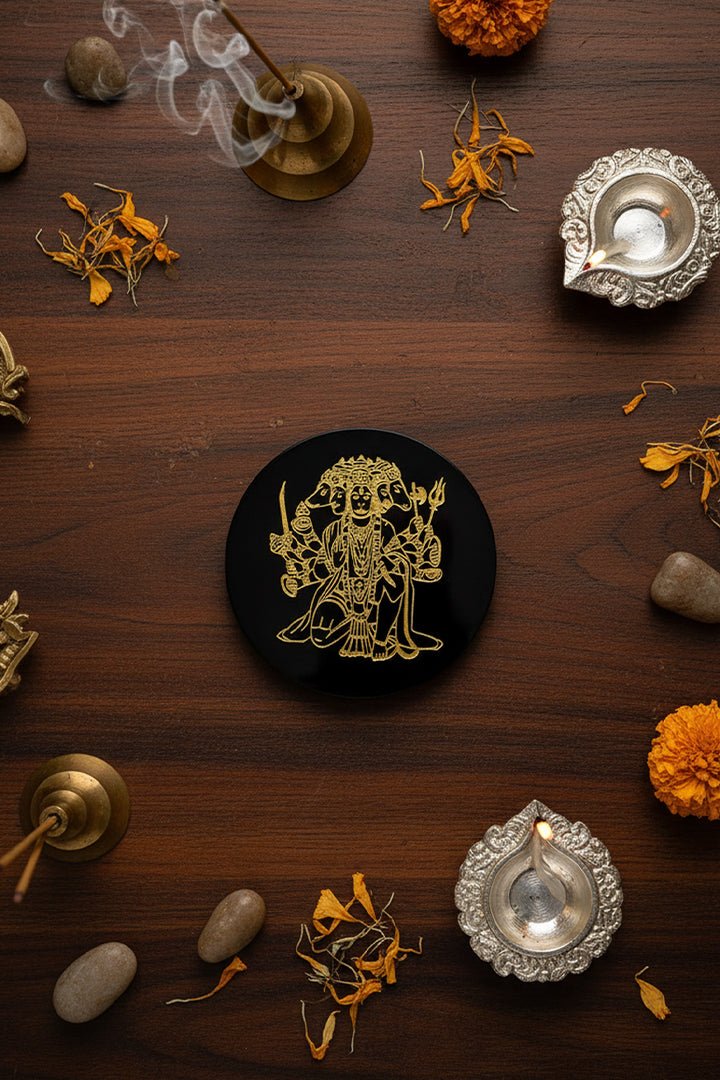 3 INCH - PANCHMUKHI HANUMAN JI BLACK OBSIDIAN CRYSTAL PLATE - Ultimate Protection Shield
