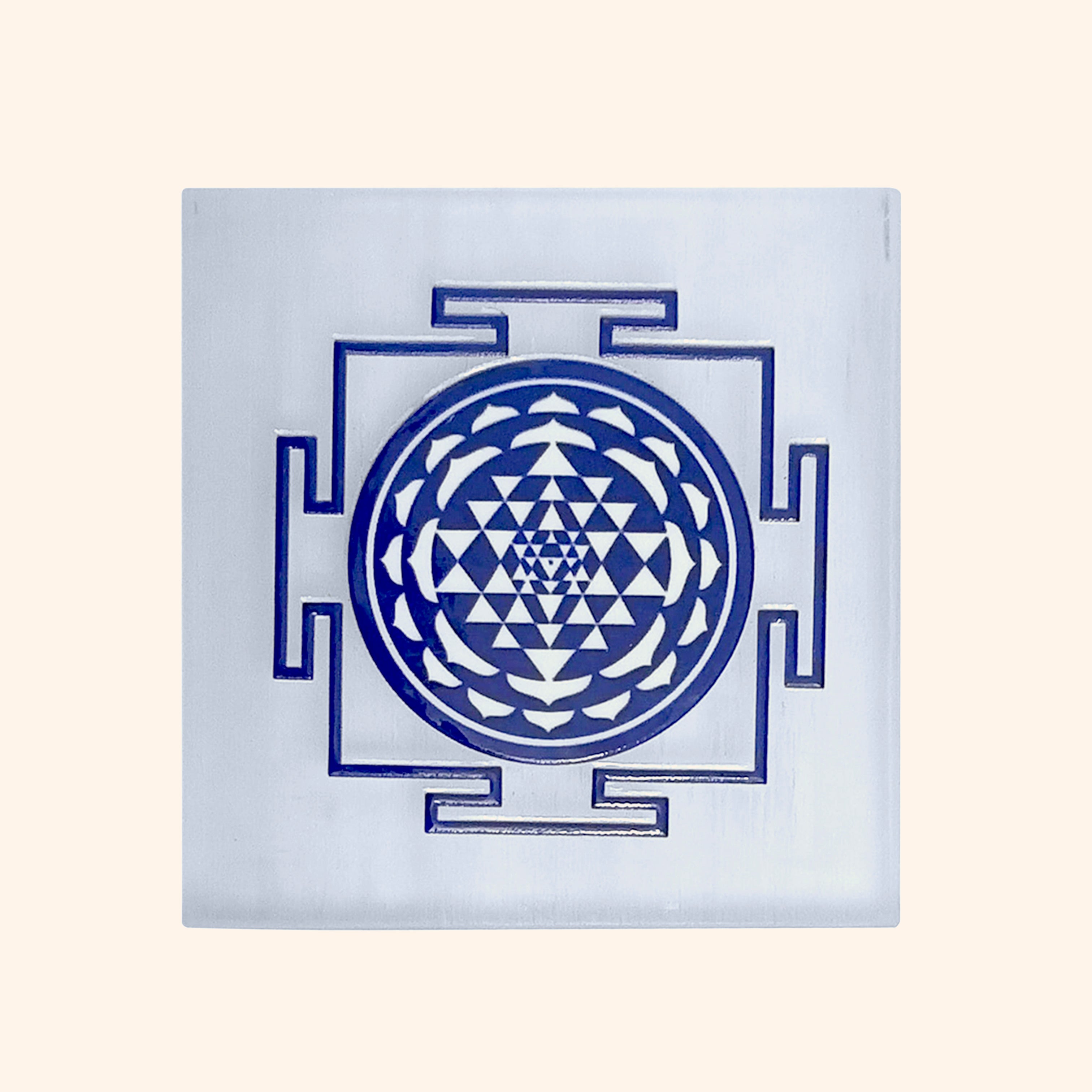 VASTU VARDAN CRYSTAL SHREE YANTRA BLUE SQURE SELENITE PLATE 4 INCH
