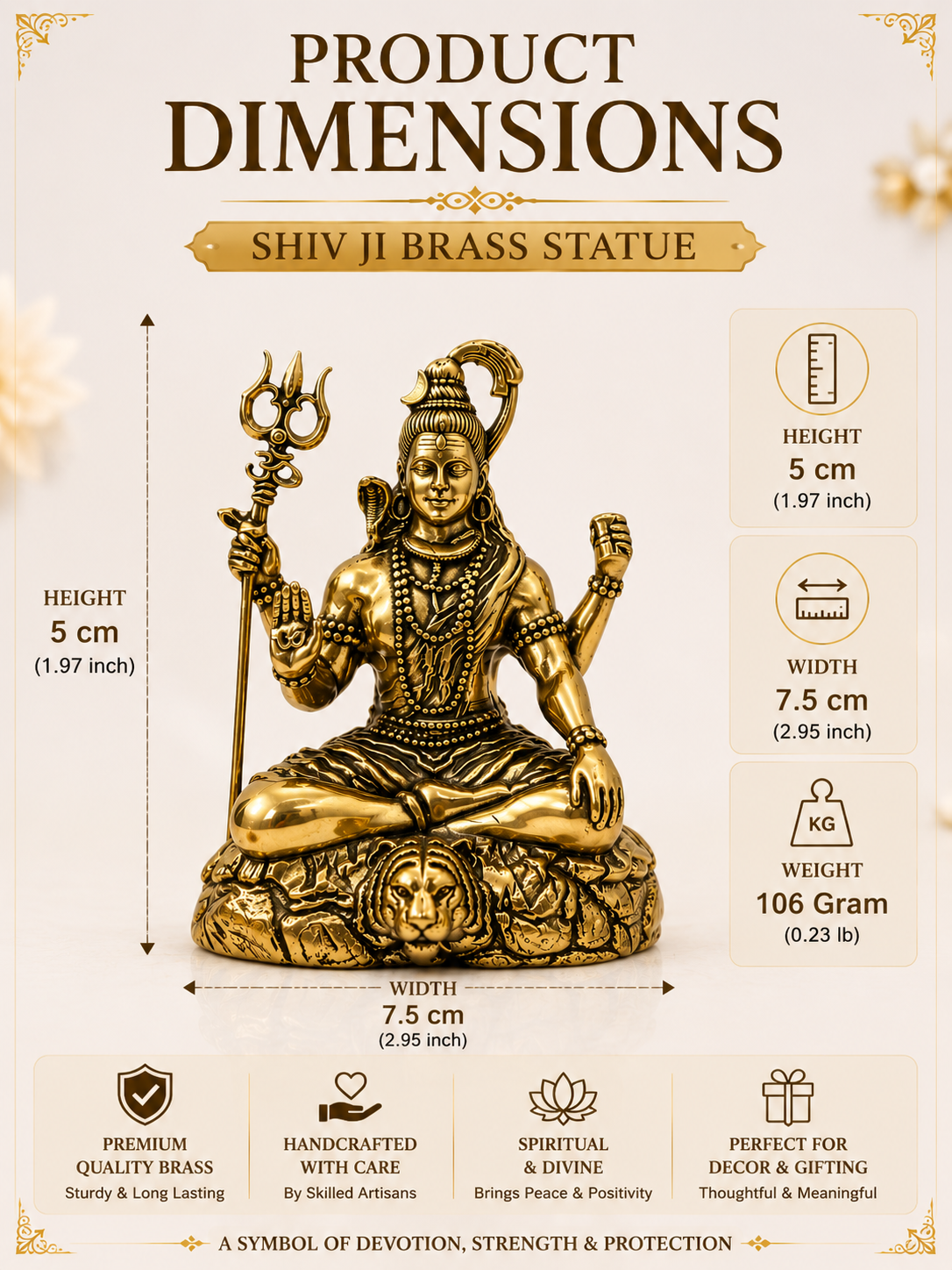 SHIV JI PREMIUM BRASS STATUE - 3.5 INCH