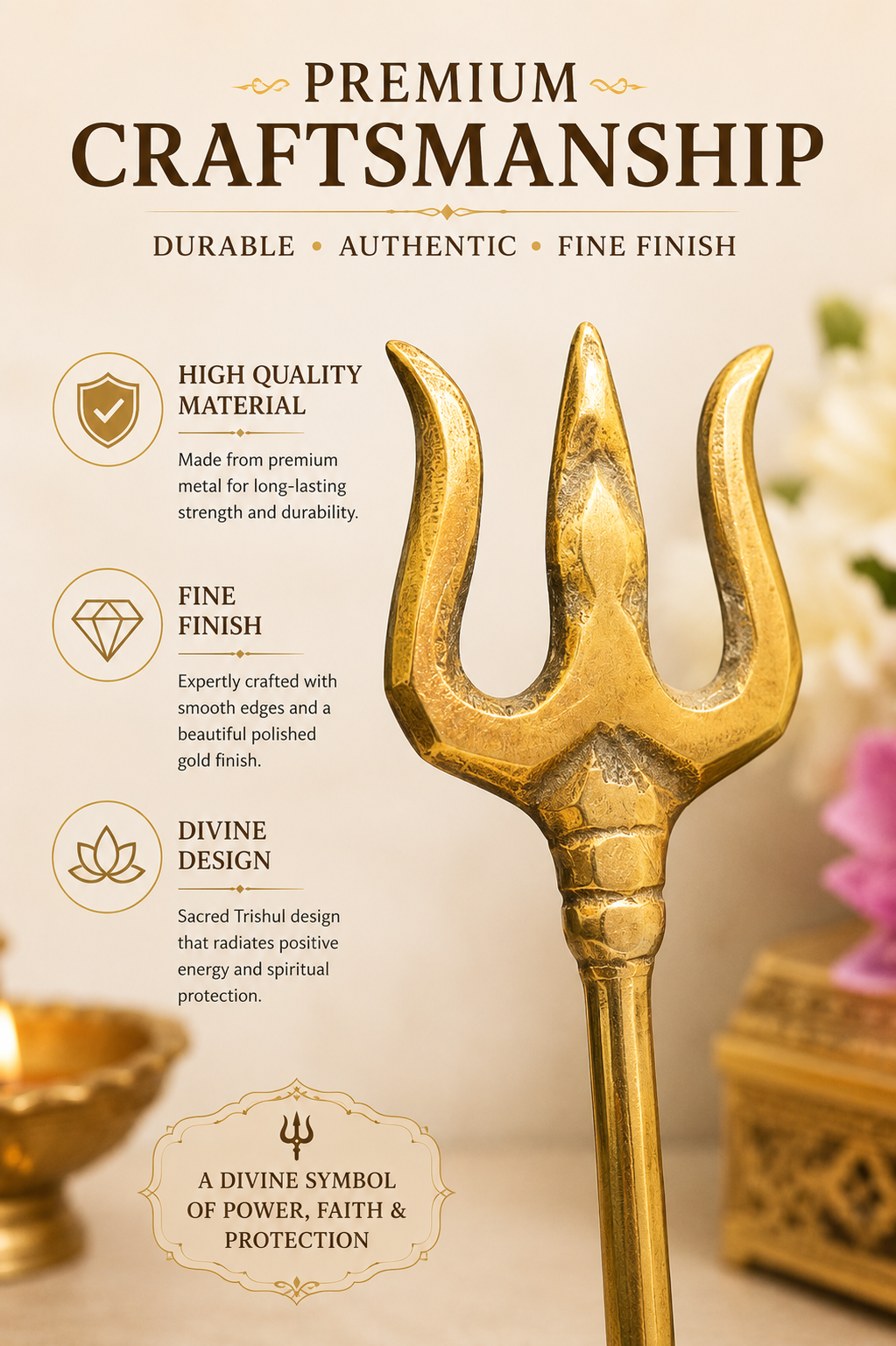 BRASS TRISHUL DIGPAL SHASTRA STATUE