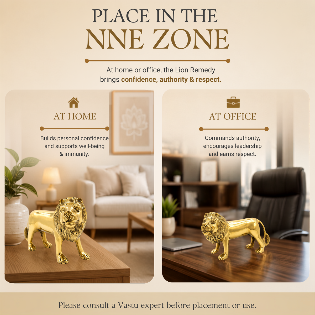 VASTU VARDAN BRASS LION STATUE 5.5 INCH (APPROX)