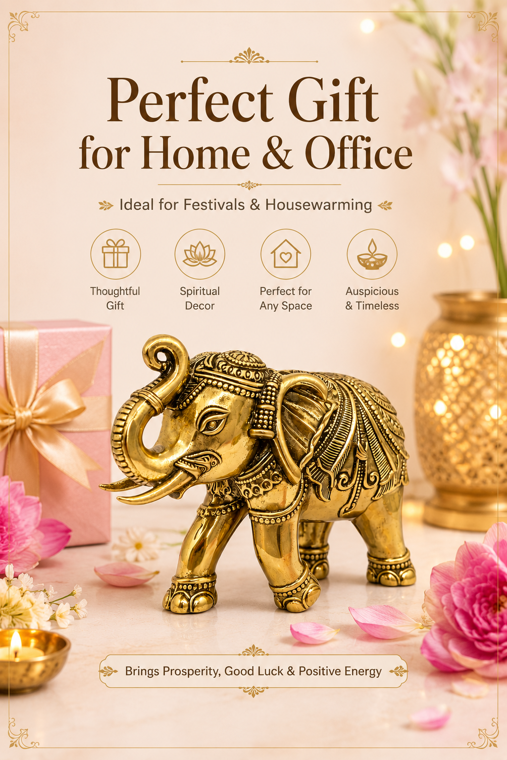 BRASS ELEPHANT STATUE - 4 INCH