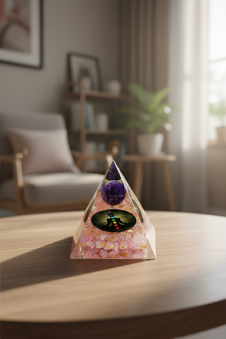 3 INCH ROSE QUARTZ BALL CRYSTAL PYRAMID - For Meditation & chakra healing