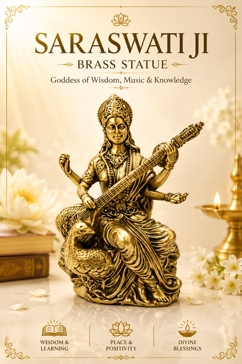 SARASWATI JI BRASS STATUE - 3 INCH