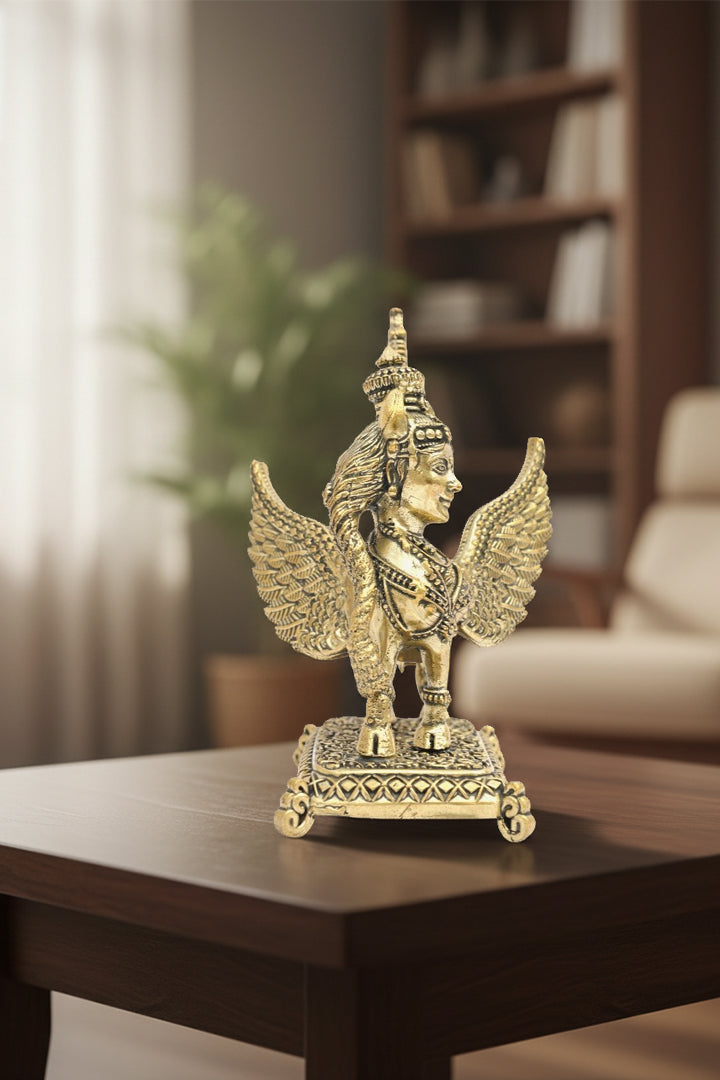 BRASS FLYING KAMDHENU COW STATUE - 3.5 INCH