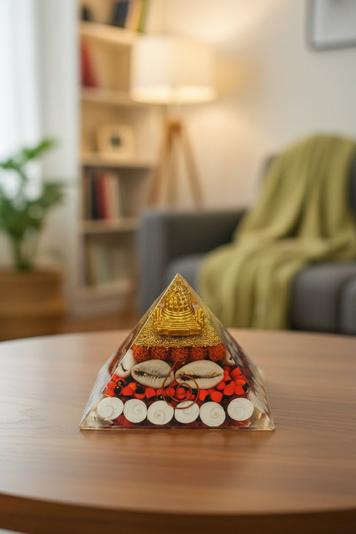 3 INCH MAHALAXMI CRYSTAL PYRAMID -Abundance Prosperity & Divine Energy