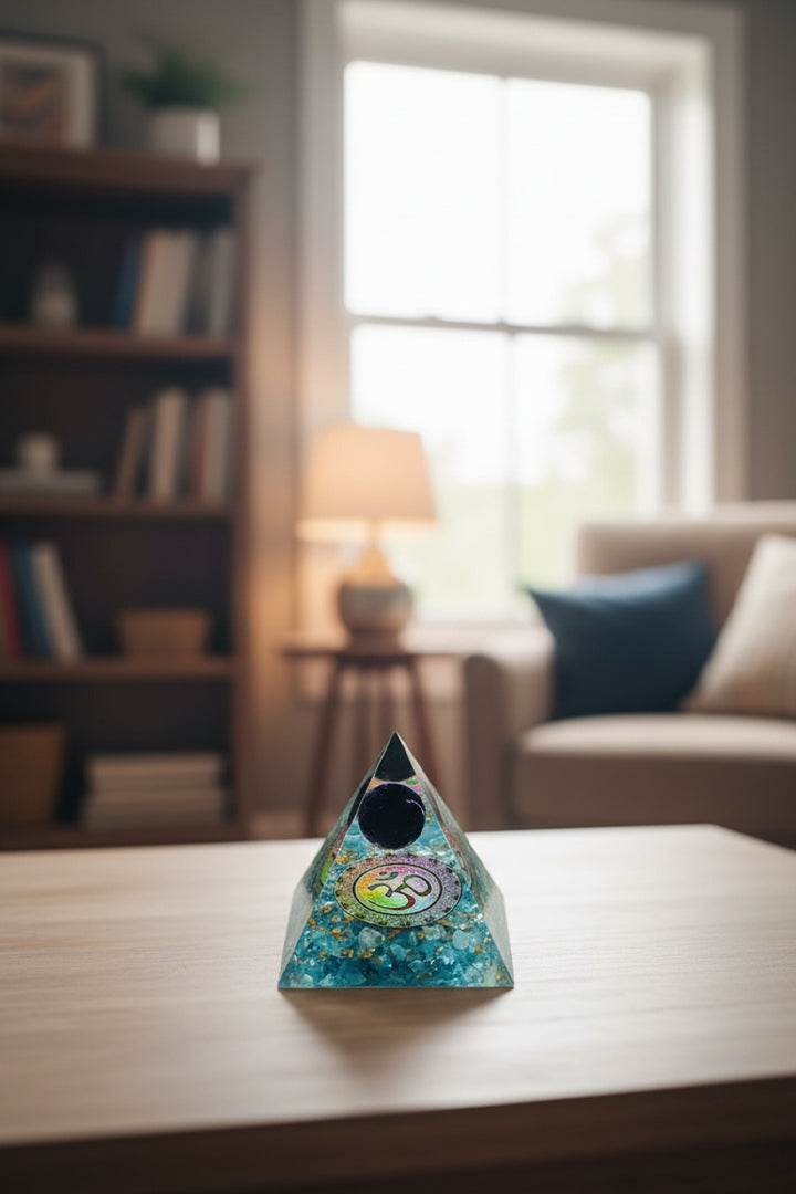 3 INCH TURQUOISE BALL CRYSTAL PYRAMID -  Use In Pooja spaces & Altars