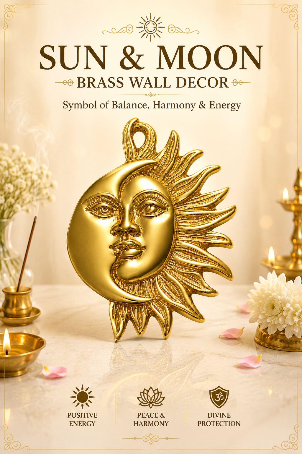 SUN + MOON BRASS STATUE - 21 CM