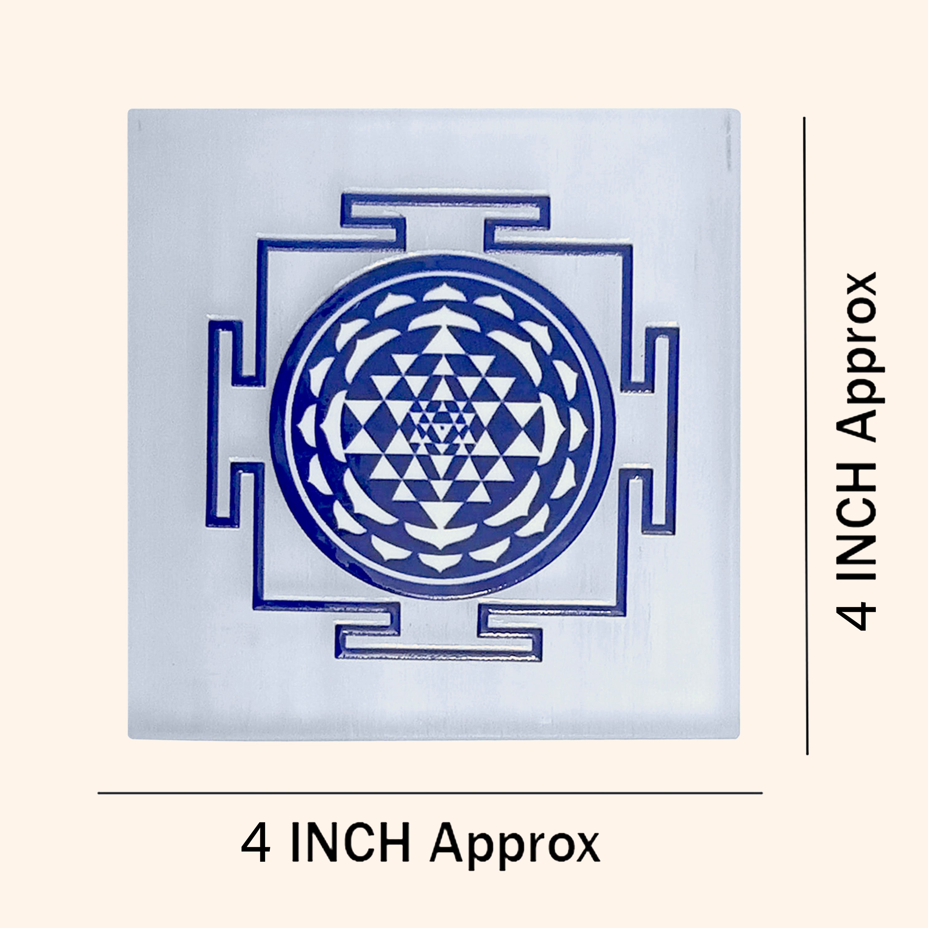 VASTU VARDAN CRYSTAL SHREE YANTRA BLUE SQURE SELENITE PLATE 4 INCH