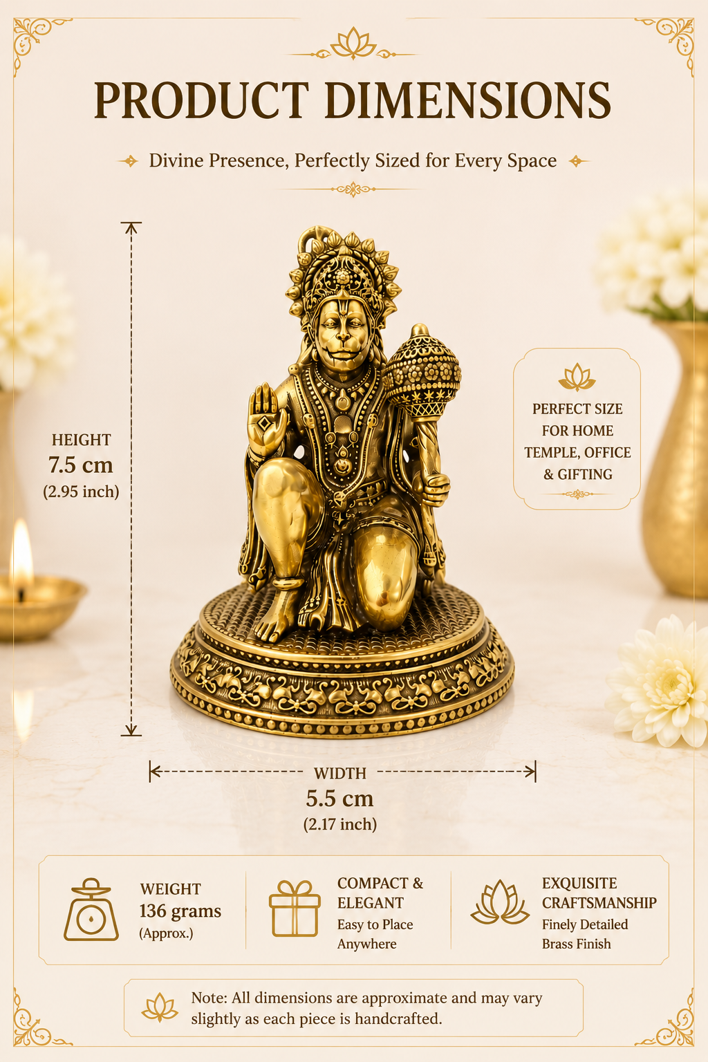 BRASS HANUMAN JI STATUE - 3 INCH