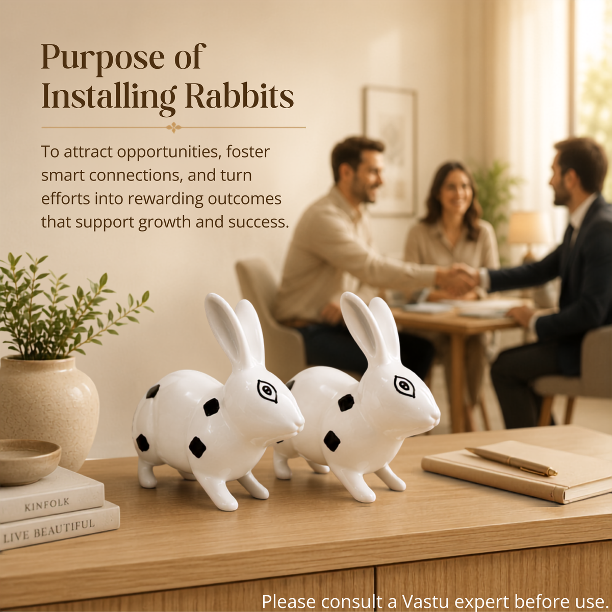 VASTU VARDAN BRASS SMALL RABBIT PAIR BLACK & WHITE