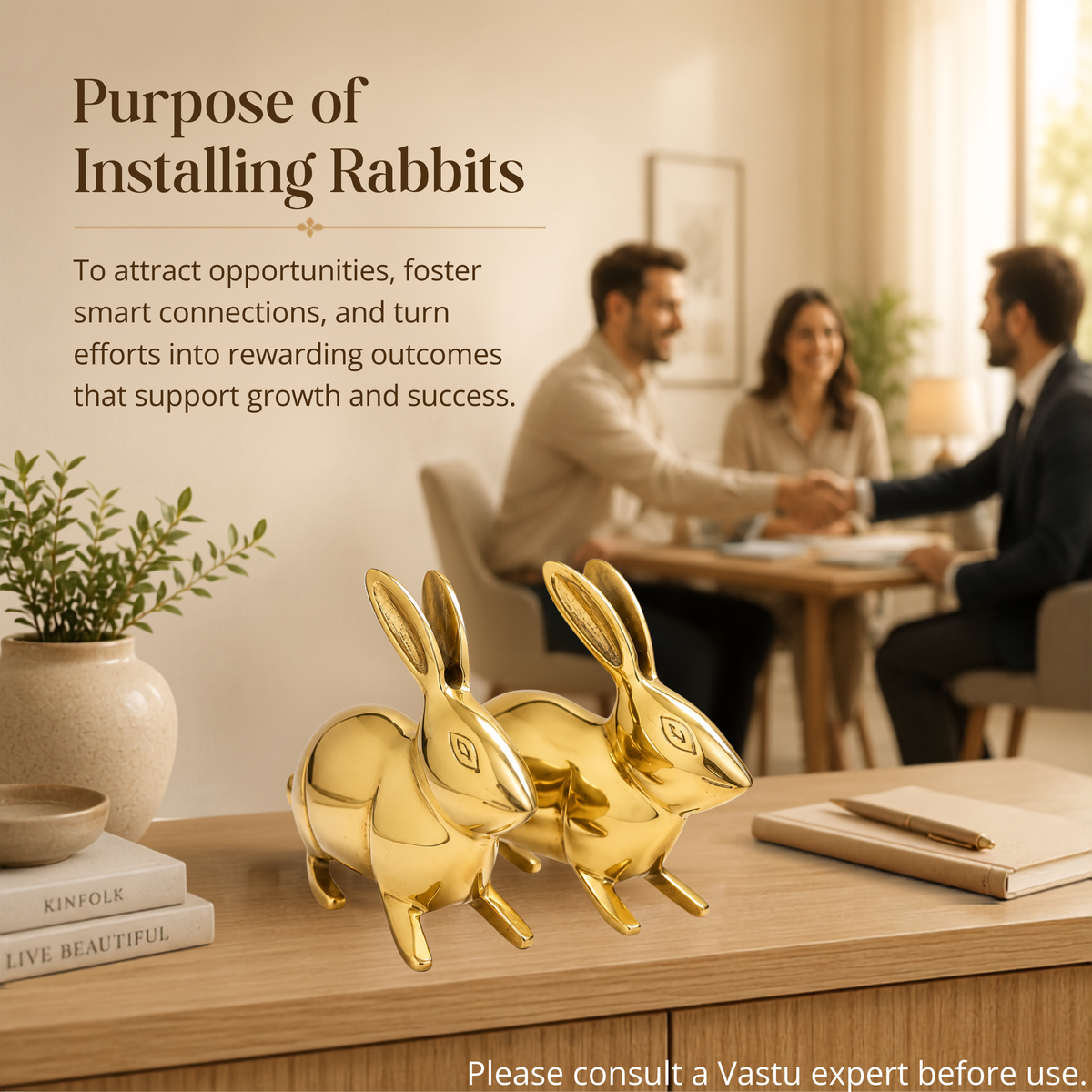 VASTU VARDAN BRASS SMALL RABBIT PAIR STATUE