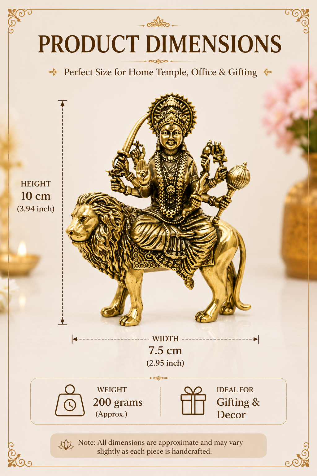 BRASS DURGA MATA JI STATUE - 4 INCH