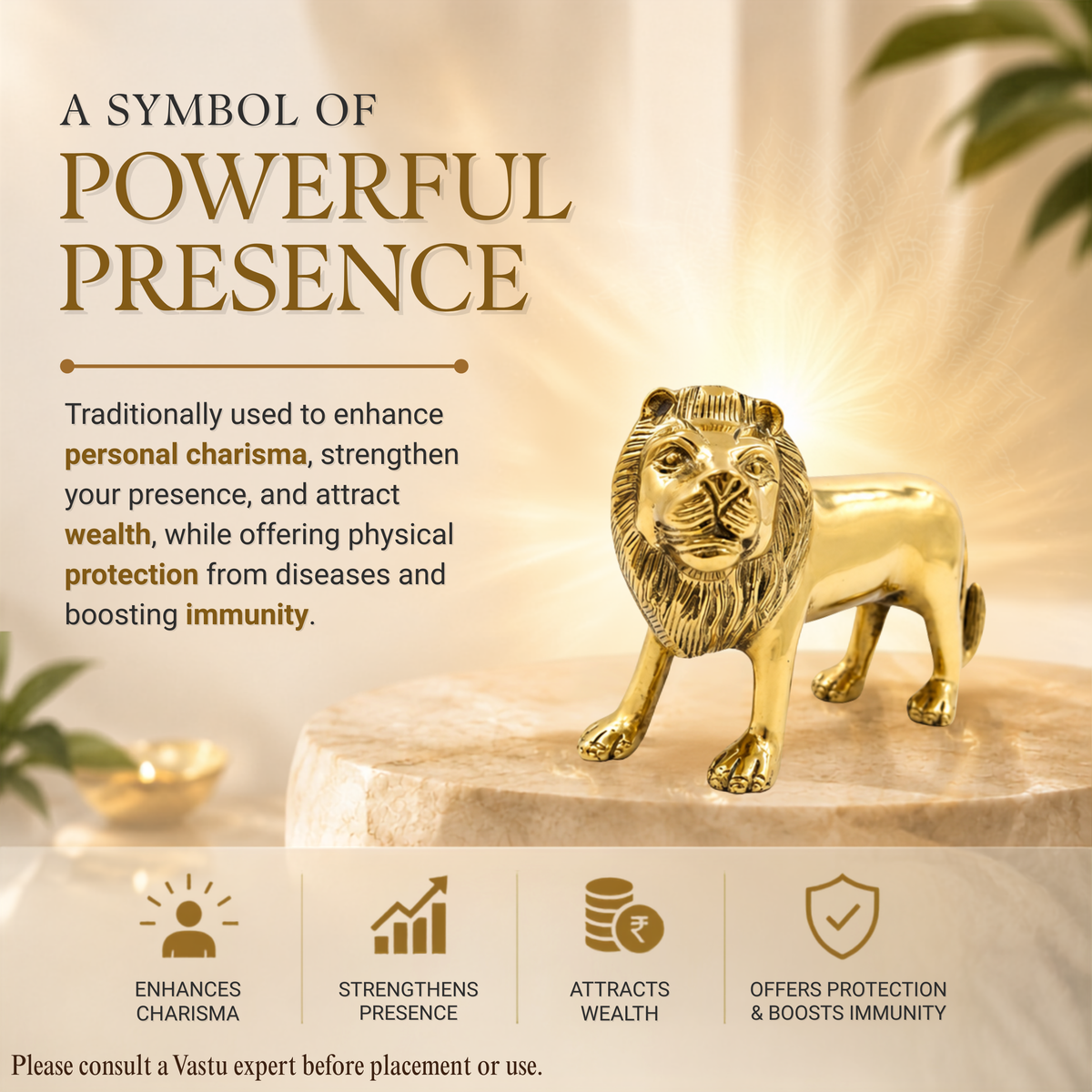 VASTU VARDAN BRASS LION STATUE 5.5 INCH (APPROX)