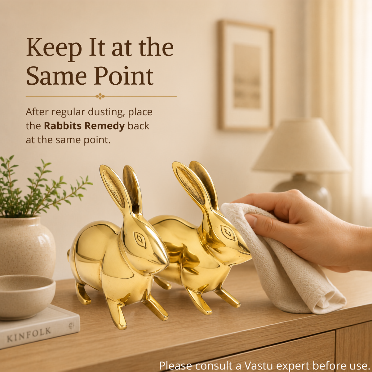 VASTU VARDAN BRASS SMALL RABBIT PAIR STATUE