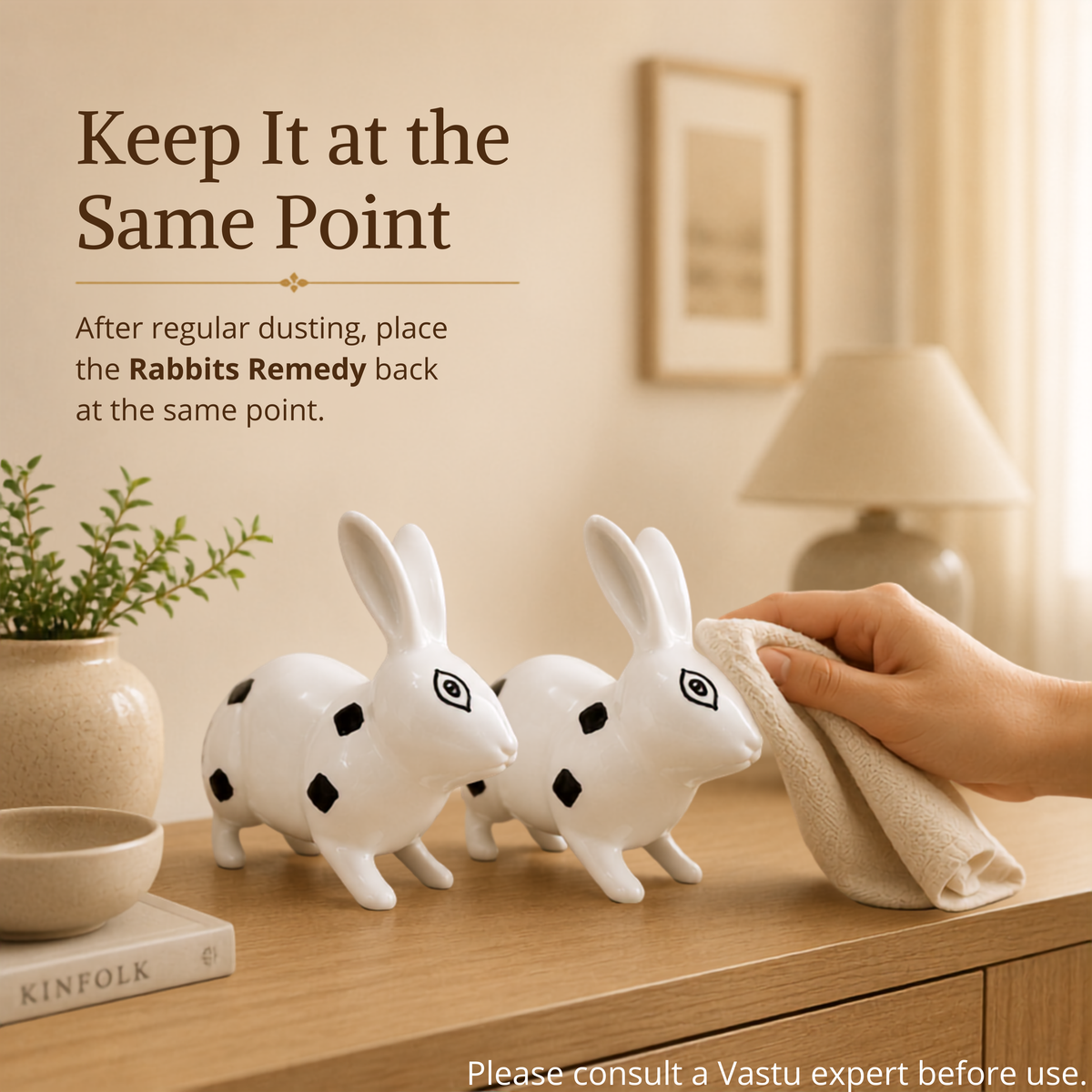VASTU VARDAN BRASS SMALL RABBIT PAIR BLACK & WHITE