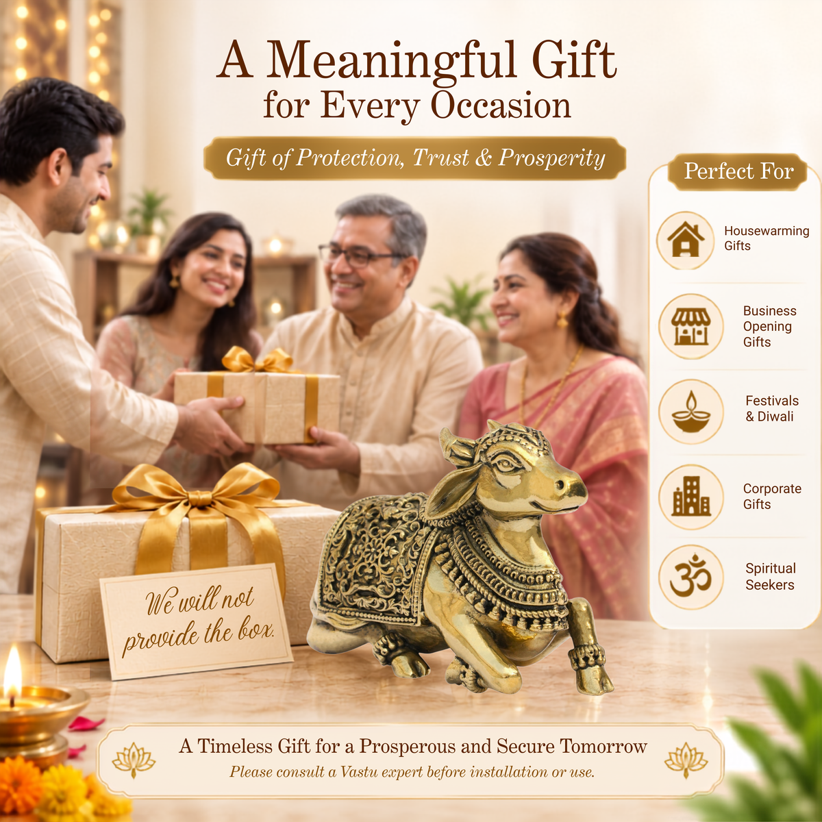 NANDI JI PREMIUM BRASS STATUE - 7 CM