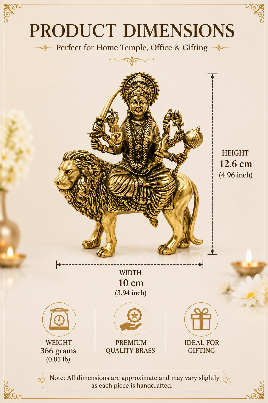 BRASS DURGA MATA JI STATUE - 5 INCH
