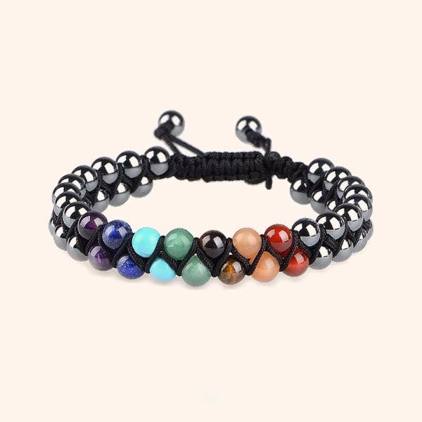 VASTU VARDAN HEMATITE WITH SEVEN CHAKRA DOUBLE LAYER BRACELET