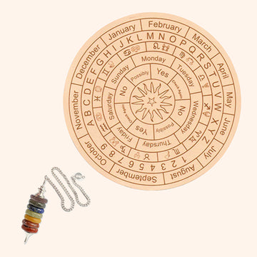 LIGHT BROWN DOWSING BOARD WITH SEVEN CHAKRA PENDULAM 9 INCH