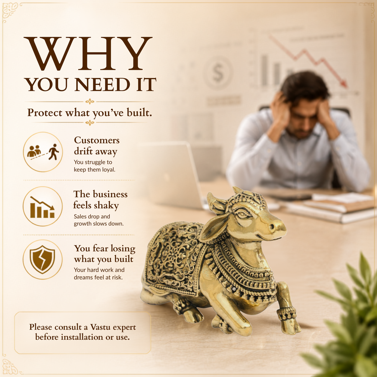 NANDI JI PREMIUM BRASS STATUE - 7 CM