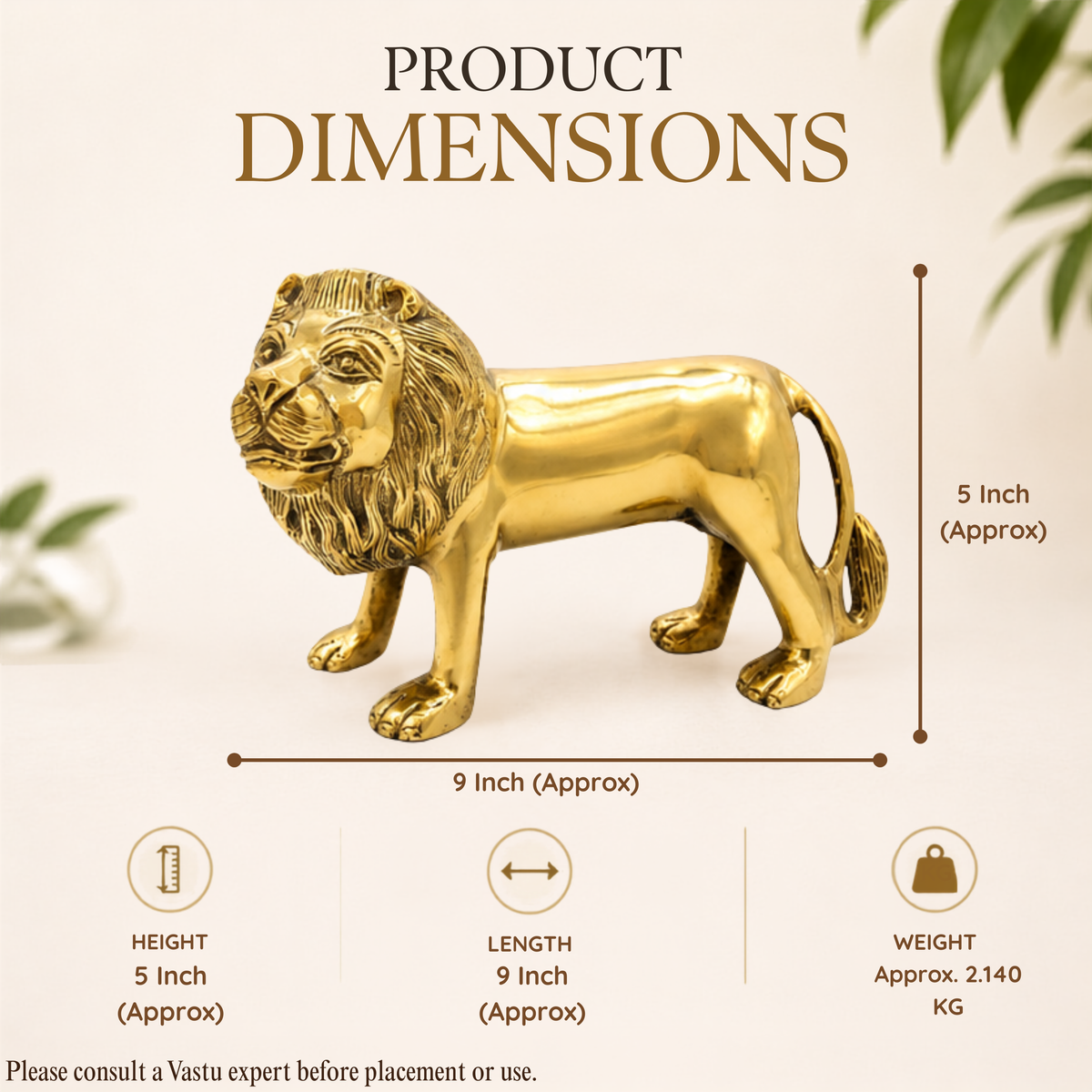 VASTU VARDAN BRASS LION STATUE 5.5 INCH (APPROX)