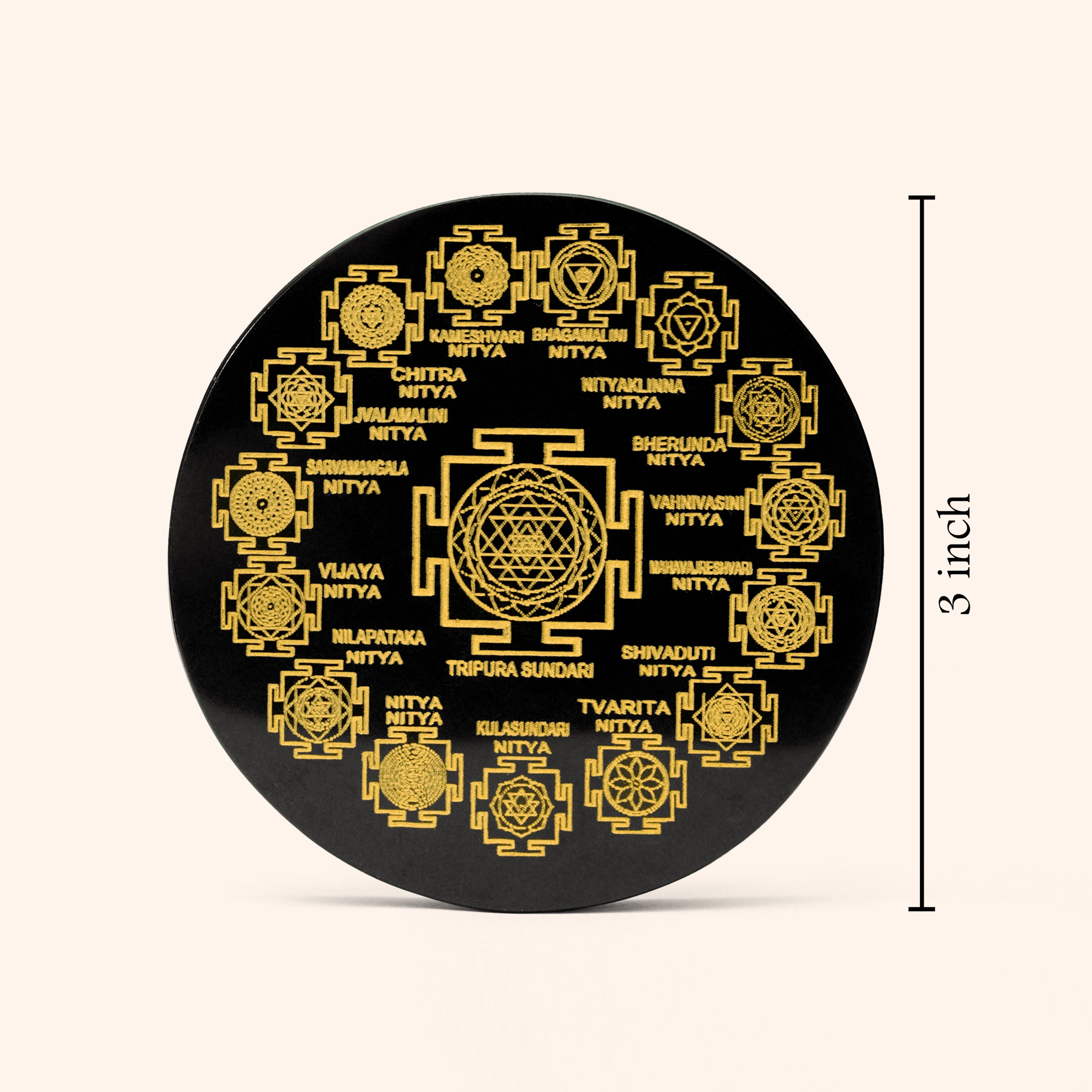 VASTU VARDAN CRYSTAL SHRI YANTRA BLACK OBSIDIAN PLATE 3 INCH