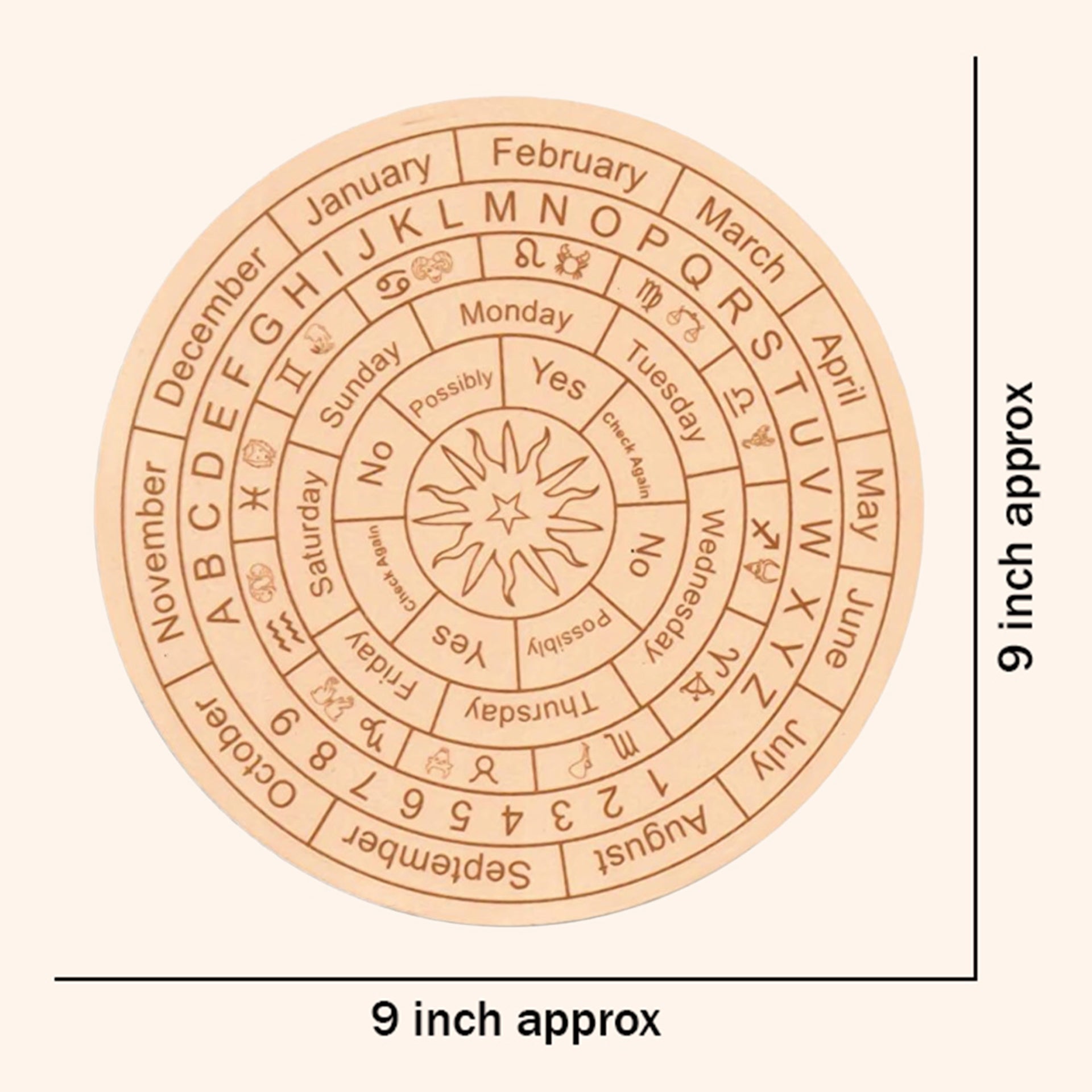 VASTU VARDAN LIGHT BROWN DOWSING BOARD WITH BRASS PENDULAM (PENDULAM ASSORTED) 9 INCH