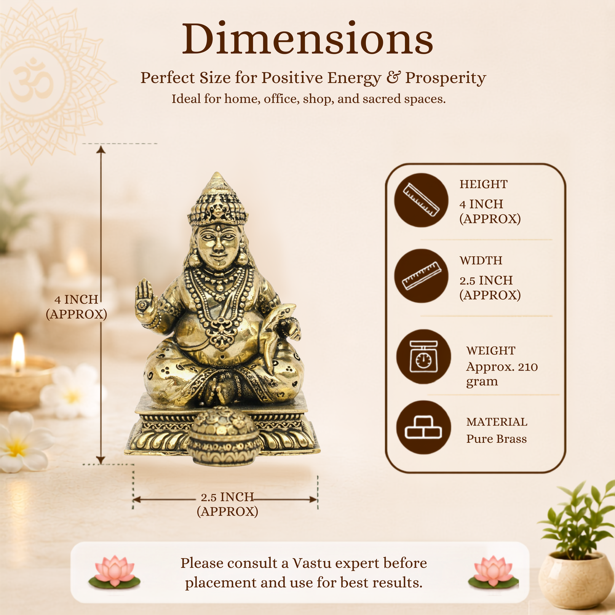 VASTU VARDAN  BRASS DHAN KUBER JI 4 INCH (APPROX)