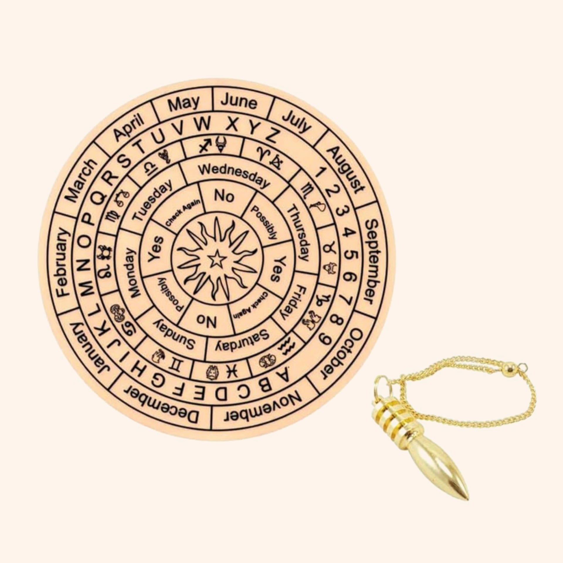 VASTU VARDAN DARK BROWN DOWSING BOARD WITH BRASS PENDULAM (PENDULAM ASSORTED) 6 INCH