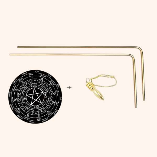 VASTU VARDAN BRASS DOWSING L ROD PAIR 5MM SET OF BOARD AND PENDULAM ASSORTED