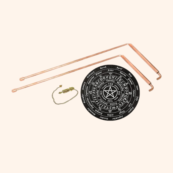 VASTU VARDAN COPPER DOWSING ROD WITH HANDLE PAIR 5MM SET OF BOARD AND PENDULAM ASORTED