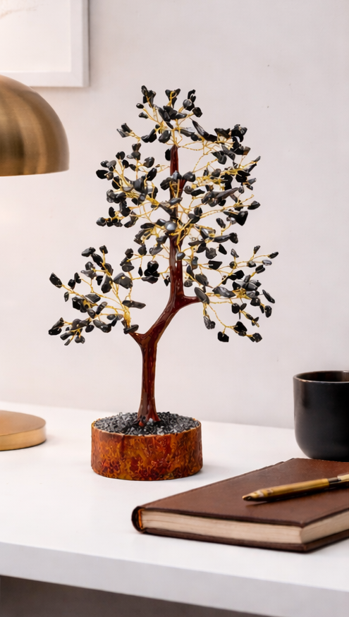 BLACK TOURMALINE CRYSTAL TREE 300 BEADS - Protection, Stability & Elegant Energy Décor