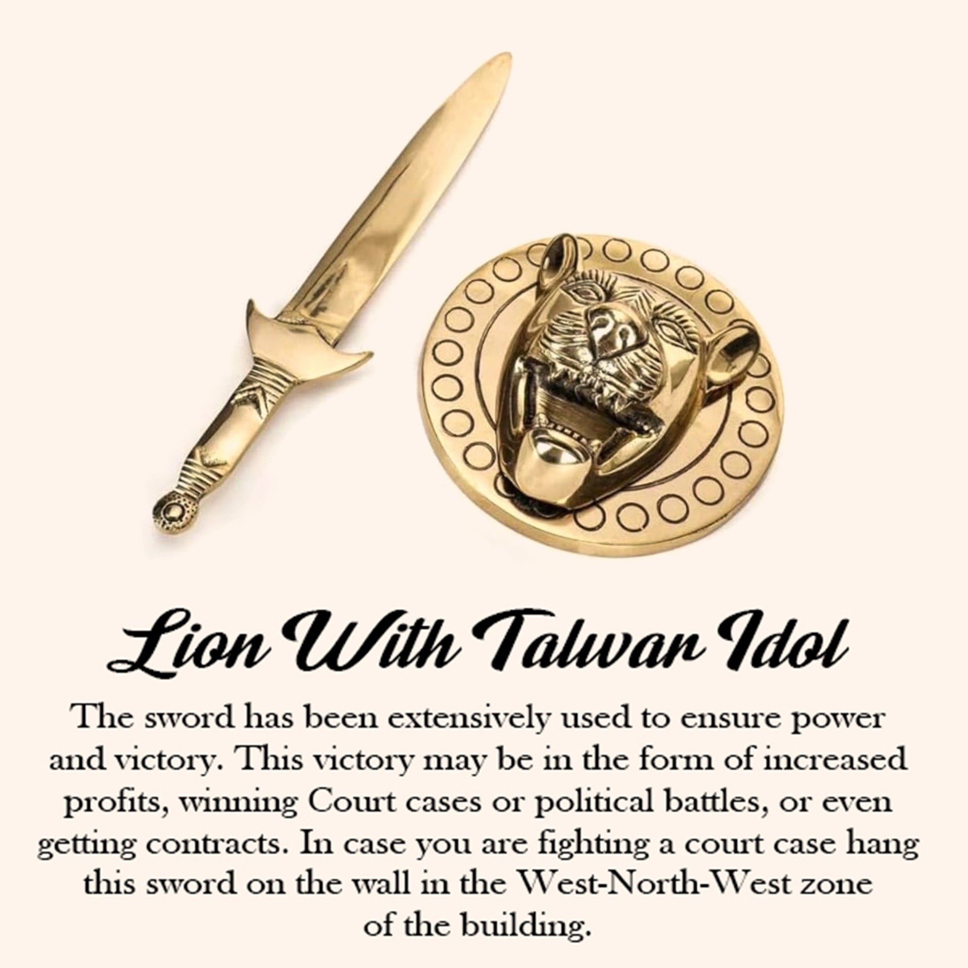 VASTU VARDAN BRASS LION WITH TALWAR STATUE