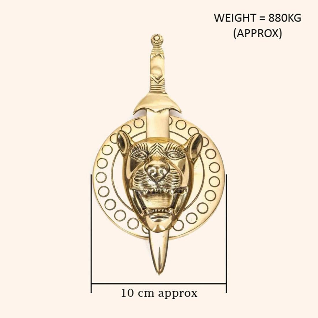 VASTU VARDAN BRASS LION WITH TALWAR STATUE